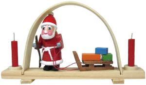 Hans Günter Flath Schwibbogen Weihnachtsmann mit Schlitten (Hans Günter Flath 751) Miniatur-Schwibbogen mit Weihnachtsmann und Schlitten